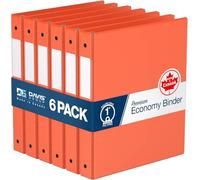 Premium Economy 1-Inch Binder, 3-Ring Binder for School, Office, or Home, Colored Binder Notebook, Pack of 6, Round Ring, Orange