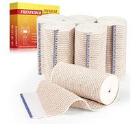 Premium Elastic Bandage Wrap, 6 Pack 4" Cotton Latex Free Compression Bandage Wrap with Touch Closure at Both Ends, Support & First Aid for Sports, Me
