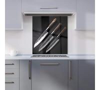 Premium Elegant Trio of Chef's Blades Kitchen Splashback 6mm Toughened Glass Kitchen Splashback - Heat Resistant Splashback for Kitchens, Perfect for Cookers and Hobs, Polished Edges