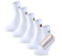 Premium Embroidered Panda Bamboo Crew Socks for Women | Seamless, Cushioned, Breathable, Cute, Cosy | 5 Pairs | UK 4-8 (All 5 Animals Ivory)