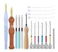 Premium Embroidery Punch Needle Kit with Wooden Handle - Set for Hand Embroidery and Cross Stitch Crafts, Includes Multiple Sizes and Threader(SET 2)