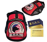 Premium Emotional Support Dog Vest | ESA Dog Vest | Mesh Cooling Panel | Emotional Support Animal Harness | Includes 5 Federal Law ESA Handout Cards (14" - 17" Girth, Red)