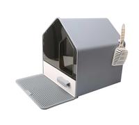 Premium Enclosed Cat Litter Box with Drawer, Top Entry Hidden Litter Tray System with Scoop& Mat Included, Slide- Out Tray for Easy Cleaning, Suitable for Cats Under 10kg, Gray