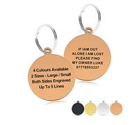 Premium Engraved Personalised Pet Dog Cat Puppy Name ID Bone Round Tag Collar Hand Finished in UK(Champagne Gold (Round),S)