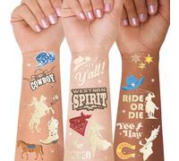 Premium Era Party Temporary Tattoos - 90+ Iridescent Foil Styles - Perfect for Birthday Girl Party Accessory, Bachelorette Decorations, Retro Celebration Favors Supplies (Cowboy)
