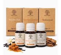 Premium Essential Oils Gift Set 3 x 10ml Vanilla Oak, Vanilla Caramel & Teakwood 100% Natural Aromatherapy Oils for Diffusers, Humidifiers, Massage, Candle Making & Home Fragrance