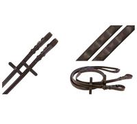 Premium European Leather Rubber Grip Reins for Horse Bridles, Magna Thumb Grip English Style, Black and Brown (Brown, Pony)