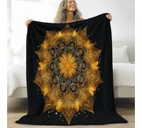 Premium Exquisite Mandala Symmetry Printed Blankets, Super Soft Flannel Plush Cozy Lightweight Black Throw Blanket for Baby Kids Boys Girls 59 × 80 inch - Single Size