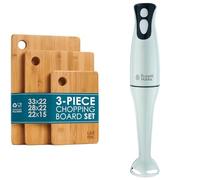 Premium Extra-Thick Wooden Chopping Boards - 3 Piece Bamboo Chopping Board Set & Russell Hobbs Food Collection Electric Hand Blender, 2 Speeds and Pulse Technology