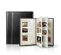 Premium Faux Leather Menu Cover & Presentation Folder - Emerald Green - 4 Page 8 View Clear Sleeves, Rounded Corners, Stitch Trim, No Logo - Elegant Holder for Restaurants, Bars, Cafes & Sheet Music