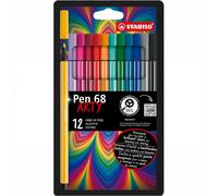 Premium Fibre-Tip Pen - STABILO Pen 68 - ARTY - Pack of 12 - Assorted Colours