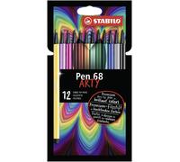 STABILO Pen 68 - Premium Fibre-Tip Pen - ARTY - Pack of 12 - Assorted Colours