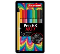 Stabilo Pen 68 Fibre Tip Pen - Assorted Colours (Tin of 10)