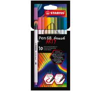 STABILO Pen 68 brush - Premium Fibre-Tip Pen with Brush Tip - ARTY - Pack of 10 - Assorted Colours