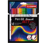 STABILO Pen 68 brush - Premium Fibre-Tip Pen with Brush Tip - ARTY - Pack of 18 - Assorted Colours