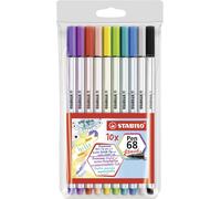 Premium Fibre-Tip Pen - STABILO Pen 68 brush - Wallet of 10 - Assorted Colours 1