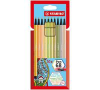 STABILO Pen 68 Fibre Tip Pen - Wallet of 10 - Assorted Colours - NEW