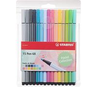 Premium Fibre-Tip Pen - STABILO Pen 68 - Pack of 15 - Pastel Colours