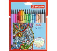 Premium Fibre-Tip Pen - STABILO Pen 68 - Pack of 18 - Assorted Colours Pack of 1
