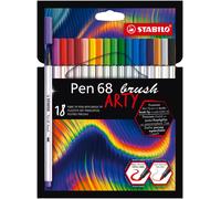 Premium Fibre-Tip Pen with Brush Tip - STABILO Pen 68 brush - ARTY - Pack of 18