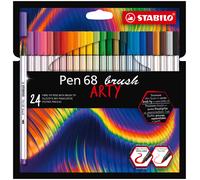 STABILO Pen 68 brush - Premium Fibre-Tip Pen with Brush Tip - ARTY - Pack of 24 - Assorted Colours