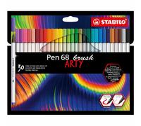 Premium Fibre-Tip Pen with Brush Tip - STABILO Pen 68 brush - ARTY - Pack of 30