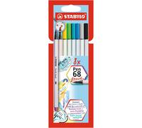 Premium Fibre-Tip Pen - STABILO Pen 68 brush Wallet of 8 Assorted Colours
