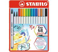 Premium Fibre-Tip Pen - STABILO Pen 68 brush Tin of 15 Assorted Colours