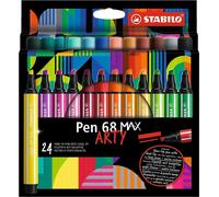 STABILO Pen 68 MAX Fibre Tip Pen - ARTY - Pack of 24 - Assorted Colours - NEW