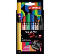 Premium Fibre-Tip Pen with Chisel Tip - STABILO Pen 68 MAX - ARTY - Pack of 6