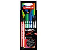 Premium Fibre-Tip Pen With Chisel Tip - Stabilo Pen 68 Max - Arty - Pack Of 4 - Assorted Colours
