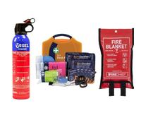 Premium Fire Extinguisher and Fire Blanket. Fire safety Bundle for Emergencies (1kg Extinguisher, Blanket and Premium Burns Kit)