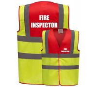 Premium Fire Inspector Yellow Red Hi Vis Viz Reflective Safety Vest Waistcoat, Reflective High Visibility, Printed By Brook Hi Vis, XXLarge
