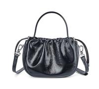 Premium First Layer Cowhide Leather Crossbody Bag - Elegant Pleated Design with Crackle Texture, Versatile Shoulder Purse for Women(Black)