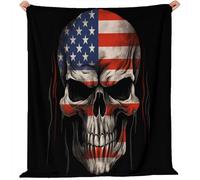 Premium Flannel Thermal Warm Blankets 130x150 cm - Super Soft Cozy American Flag Skull Throw, Black Fluffy Blanket for Couch Sofa Bed and Travel