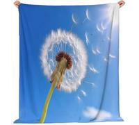 Premium Flannel Thermal Warm Blankets 200x200 cm - Super Soft Cozy Blue Sky Dandelions Throw, Blue Fluffy Blanket for Couch Sofa Bed and Travel
