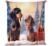 Premium Flannel Thermal Warm Blankets 200x200 cm - Super Soft Cozy Cute Christmas Tree Dog Throw, Blue Fluffy Blanket for Couch Sofa Bed and Travel