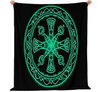 Premium Flannel Thermal Warm Blankets 70x100 cm - Super Soft Cozy Geometric Circle Runes Throw, Black Fluffy Blanket for Couch Sofa Bed and Travel