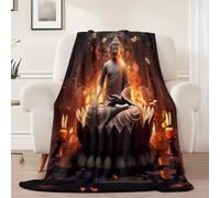 Premium Flannel Thermal Warm Blankets 70x100 cm - Super Soft Cozy Religion Buddha Lotus Platform Throw, Brown Fluffy Blanket for Couch Sofa Bed and Travel