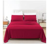 Premium Flat Superking Sheet Red Hotel Bedding Polycotton Flats Sheets Plain Dyed Fabric Bedsheet