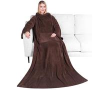 Premium Fleece Blanket with Sleeves for Adults, Women, Men, Warm, Cozy, Extra Soft, Microplush, Functional, Lightweight Wearable Throw (Brown, Kangaroo Pocket)