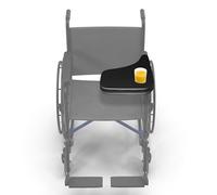 Premium Flip Down Padded Wheelchair Half Lap Tray with Recessed Molded Cup Holder. Left Side. Color, Classic Black. Made in The USA.