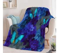 Premium Flowers Hydrangea Animals Butterfly Printed Blankets, Super Soft Flannel Plush Cozy Lightweight Blue Throw Blanket for Baby Kids Boys Girls 87 × 95 inch - Super King Size
