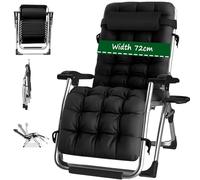 Premium Folding Reclining Chair with Cup Holder & Headrest Pillow - Ideal for Pool, Patio, Beach & Terrace - table Black Cushed Seating (Single)