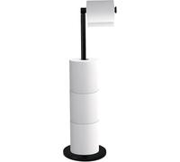 Premium Free-Standing Toilet Roll Holder | Polished Stainless Steel Stand, Modern Black Finish with Extra Storage for 5 Rolls, Anti-Rust - No Drilling Required, Elegant Bathroom Accessory