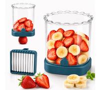 Premium Fruit Slicer Cup | 304 Stainless Steel Strawberry Slicer & Fruit Cutting Cup | Quick 8-Blade Strawberry Cutter & Egg Slicer with Detachable Push Plate | Kitchen Gadget for Salads，Dark Blue