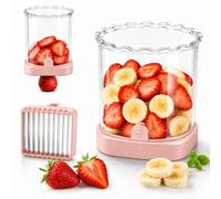 Premium Fruit Slicer Cup | 304 Stainless Steel Strawberry Slicer & Fruit Cutting Cup | Quick 8-Blade Strawberry Cutter & Egg Slicer with Detachable Push Plate | Kitchen Gadget for Salads，Pink