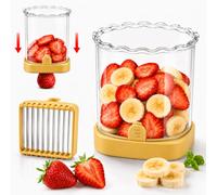 Premium Fruit Slicer Cup | 304 Stainless Steel Strawberry Slicer & Fruit Cutting Cup | Quick 8-Blade Strawberry Cutter & Egg Slicer with Detachable Push Plate | Kitchen Gadget for Salads，Yellow
