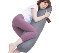 Premium Full Body Pillow - Soft 100% Cotton Jersey Cover & Hollowfibre Filled Bolster Pillow - Hypoallergenic & Durable Pregnancy Pillow - Supportive Maternity Pillow for Back & Side Sleepers (Grey)