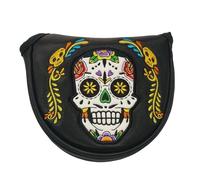 Premium Funny Skeleton Skull Flower Design Golf Mallet Putter Headcover Magnetic Closure Black Heel Shaft Head Cover